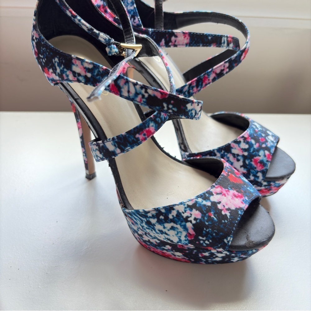 Aldo floral platform stiletto sandal heels ankle strap size 8
